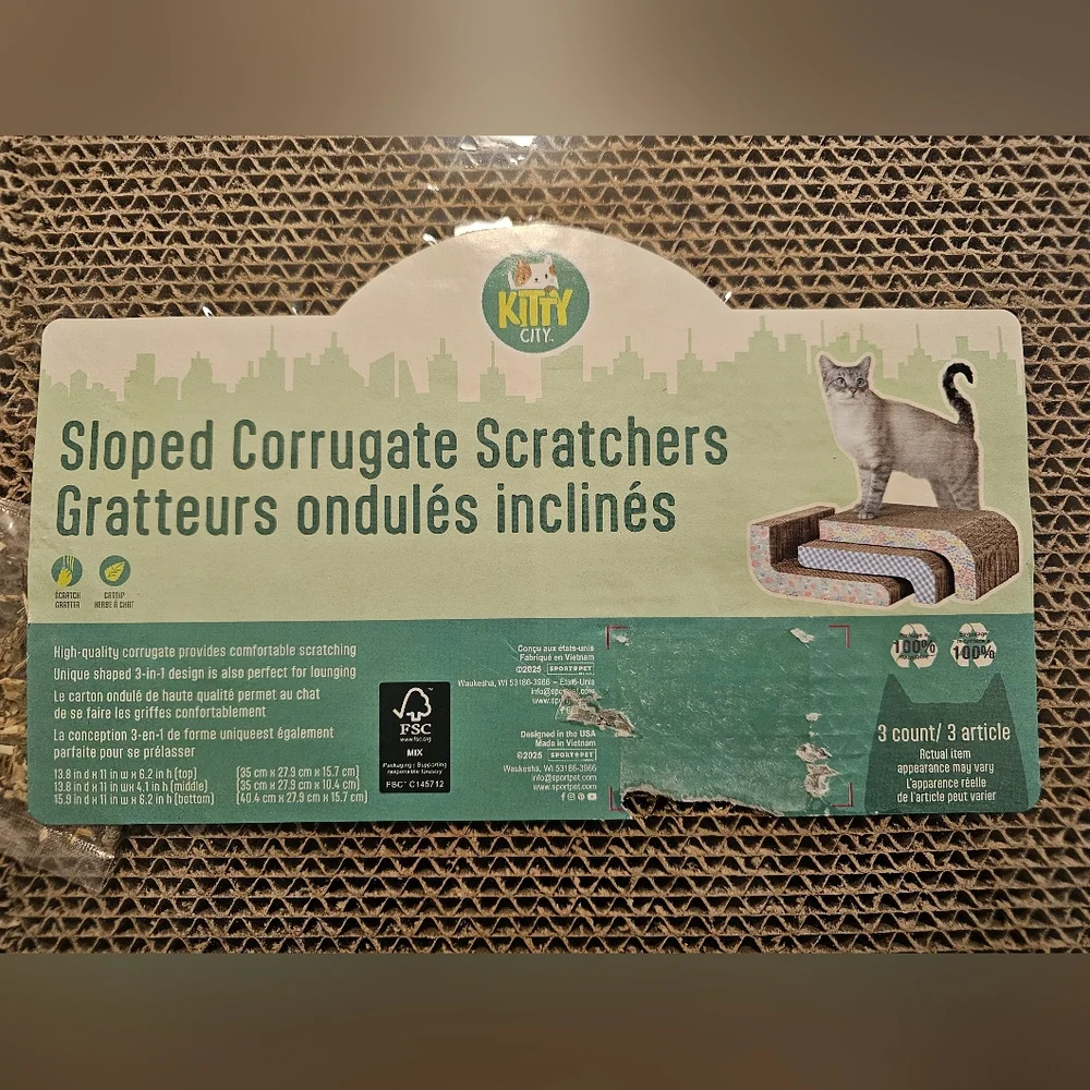 Floral and Gingham Curved Cat Scratcher 3 Pack